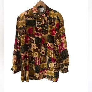 Vintage Silk Multicolor Floral Patterned Shirt Size 14